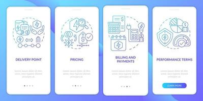 ppa sales blue gradient beim onboarding des mobilen app-bildschirms. Geschäftsbedingungen Komplettlösung 4 Schritte grafische Anleitungsseiten mit linearen Konzepten. ui, ux, gui-Vorlage. Unzählige pro-fette, normale Schriftarten werden verwendet vektor