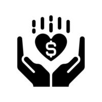 Schwarzes Glyphen-Symbol für Philanthropie. philanthropische Organisation. Verbesserung des menschlichen Wohlergehens. Wohltätigkeit Spende. freiwilliges Geben. Schattenbildsymbol auf Leerraum. solides Piktogramm. vektor isolierte illustration