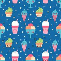 süßes Sommermuster mit Cartoon-Eiscreme auf blauem Hintergrund vektor