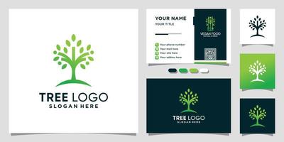 träd natur logotyp med unikt koncept och visitkort design premium vektor