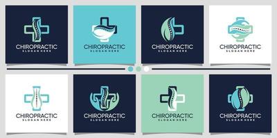 satz von chiropraktik- und naturtherapie-logo-design mit linienkunst und kreativem konzept premium-vektor vektor