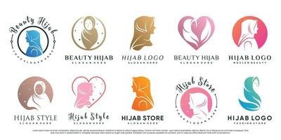 Satz von muslimischen Frauen-Logo-Design mit Hijab-Premium-Vektor vektor