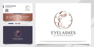 wimpern logo anfangsbuchstabe e mit kreativem element und visitenkartendesign premium-vektor vektor