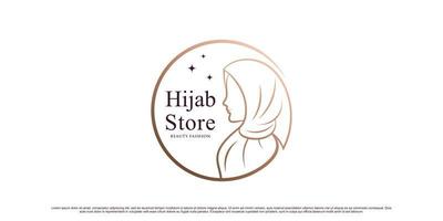 Hijab-Shop-Logo-Design-Vorlage mit Linienkunststil und Premium-Vektor des Kreiskonzepts vektor