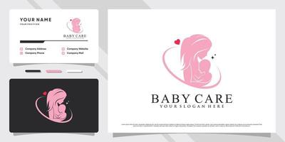 Baby Care logotyp med kreativa element och visitkort design premium vektor