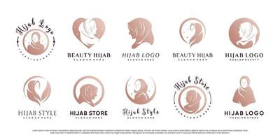 set bündel von muslimischen frauen logo design mit hijab premium vektor