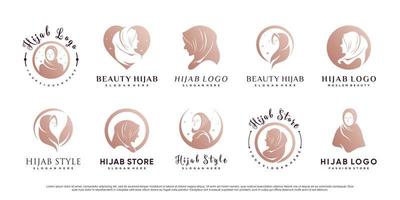 set bunt av muslimsk kvinna logotyp design bär hijab premium vektor