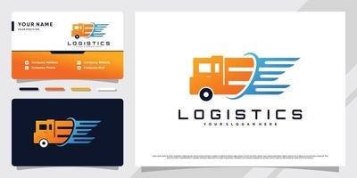 abstraktes logistik-lkw-logo mit kreativem konzept und visitenkartendesign premium-vektor vektor