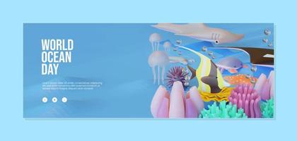 World Ocean Day banner mall med moriska idol 3d illustration vektor