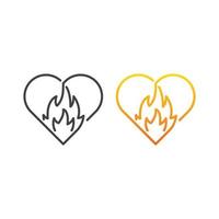hjärta i brand, älskar eld. vektor ikon mall