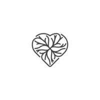 älskar rot eller kvistträd, rotform hjärta. vektor logotyp ikon mall