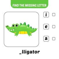 Finden Sie den fehlenden Buchstaben, Alligatorvektor vektor