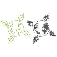 Umwelt, Öko-Weltplanet, Erdkugel mit Blatt. Vektor-Umriss-Logo-Symbol-Vorlage vektor