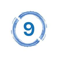 Nummer 9 im blauen Kreis des Aquarells auf weißem Hintergrund. vektor