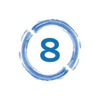 Nummer 8 im blauen Kreis des Aquarells auf weißem Hintergrund. vektor