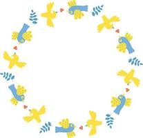 rund ram med gulblå fåglar och hjärta. vektor illustration. rund ram för dekor, design, tryck, servetter