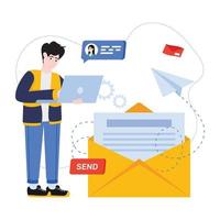 online-kommunikationsquelle, flache illustration von send mail vektor