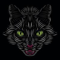 Katze Luchs Leopard Panther Tiger Linie Pop Art Potrait Logo farbenfrohes Design mit schwarzem dunklem Hintergrund