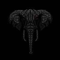 elefanthuvudet ansikte linje popkonst poträtt logotyp färgglad design med svart mörk bakgrund vektor