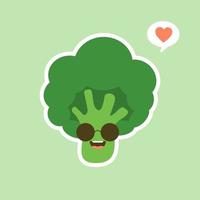 Vektor lustige Cartoon niedliche grüne lächelnde Brokkolifigur isoliert auf farbigem Hintergrund. Gemüse Brokkoli. frisches grünes gemüse, vegetarische, vegane gesunde bio-lebensmittel.