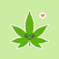 söt och kawaii leende glad marijuana weed grönt blad ansikte. vektor platt seriefigur illustration ikon design. isolerad på färgbakgrund. marihuana ganja, medicinsk och rekreations cannabis