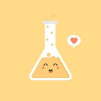 kawaii och söt karaktär erlenmeyer kemisk kolv platt design vektorillustration. vetenskapsexperiment, forskningslaboratorieelement platt stil., kemi, biologi, fysik, läkemedel, medicin vektor