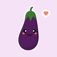 söt och kawaii aubergine karaktär. vektor illustration av aubergine. isolerade objekt på en färgbakgrund. vegetarianism, vegan, maskot, hälsosam mat, ekologiska grönsaker. för restaurang, kulinariska