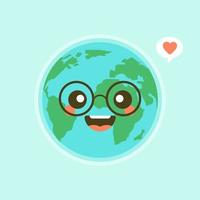 söt rolig världsjord emoji som visar känslor av färgglada karaktärer vektorillustrationer. jorden, rädda planeten, spara energi, begreppet jordens dag vektor