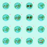 süßes lustiges welterde emoji, das emotionen von bunten charaktervektorillustrationen zeigt. die erde, den planeten retten, energie sparen, das konzept des erdtages vektor