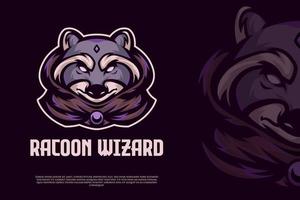 racoon the wizard maskot logotyp vektor