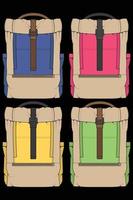 uppsättning vektor färgglada ryggsäckar. ryggsäckar för skolbarn, studenter, resenärer och turister. tillbaka till skolan ryggsäck platt vektorillustrationer isolerade.