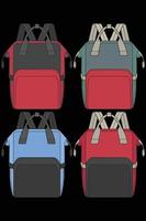 uppsättning vektor färgglada ryggsäckar. ryggsäckar för skolbarn, studenter, resenärer och turister. tillbaka till skolan ryggsäck platt vektorillustrationer isolerade på vitt.