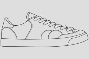 skor sneaker kontur ritning vektor, sneakers ritade i en skiss stil, svart linje sneaker utbildare mall kontur, vektor illustration.