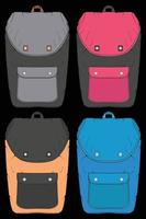uppsättning vektor färgglada ryggsäckar. ryggsäckar för skolbarn, studenter, resenärer och turister. tillbaka till skolan ryggsäck platt vektorillustrationer isolerade på vitt.