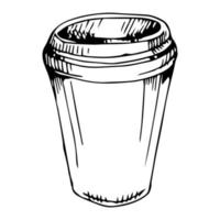 Vektor-Illustration. handgezeichnetes doodle einwegpapier mit kaffee oder tee. Cartoon-Skizze. Dekoration für Speisekarten, Schilder, Schaufenster, Grußkarten, Poster, Tapeten vektor