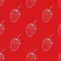 moderna jordgubbsmönster. söta handritade jordgubbar på en vit bakgrund. rött saftigt bär med svart kontur. handritade sömlösa mönster för textilier och kort. vektor
