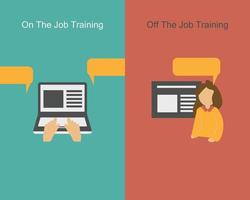 Vergleich von On-the-Job-Training und Off-the-Job-Trainingsvektor vektor