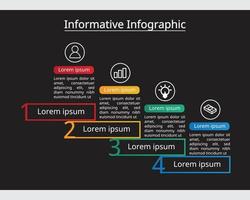 bunte Infografik-Vorlage für Unternehmen mit 4 Elementen. Technologiediagramm für Präsentationsvektor-Infografik vektor