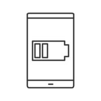 Lineares Symbol für schwache Batterie des Smartphones. dünne Liniendarstellung. Batterieladung. Kontursymbol. Vektor isoliert Umrisszeichnung