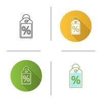 procent etikettikon. rabatt erbjudande tag. försäljning. platt design, linjär och färgstilar. isolerade vektorillustrationer vektor
