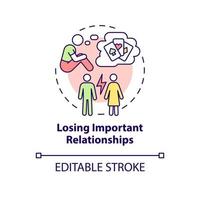 förlora viktiga relationer koncept ikon. frågor av beroende spelare abstrakt idé tunn linje illustration. isolerade konturritning. redigerbar linje. arial, otaliga pro-bold typsnitt som används vektor