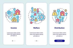 Auswirkungen der ländlichen Elektrifizierung auf den Bildschirm der mobilen App. Komplettlösung 3 Schritte grafische Anleitungsseiten mit linearen Konzepten. ui, ux, gui-Vorlage. Unzählige pro-fette, normale Schriftarten werden verwendet vektor