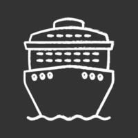 kryssningsfartyg i frontvy krita ikonen. oceanångare. båt, kryssningsfartyg, färja. vattentransport. sommarresa. isolerade svarta tavlan vektorillustration vektor