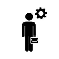 Manager-Glyphe-Symbol. Silhouettensymbol. Geschäftsmann. Person mit Aktenkoffer und Zahnrad. negativer Raum. vektor isolierte illustration