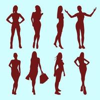 gesetzte silhouetten der geschäftsfrauen mit stehendem vektor der unterschiedlichen haltung