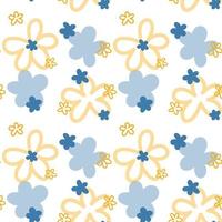 Muster mit großen blauen und gelben Blumen. Handzeichnung vektor