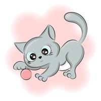 süßes kätzchen spielt mit einem ball, in verschiedenen posen, aufkleber, druck auf textilien, auf einem t-shirt oder einer verpackung vektor