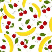 Fruchtmuster aus Kirsche und Banane, Farbvektorillustration vektor