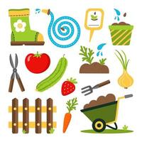 Gartengeräte Ausrüstung Gartenarbeit Landwirtschaft Vektor-Illustration isoliert auf weißem Hintergrund vektor