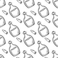 mönster med whiskyflaskor och kulor vilda västern koncept i doodle stil på svart bakgrund vektorillustration vektor